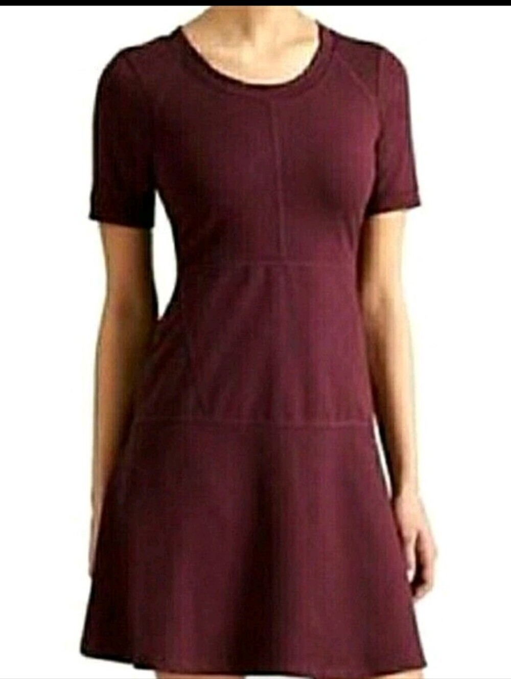 ATHLETA En Route Fit & Flare Dress Burgundy Short Sleeve Crew Neck Sz Large